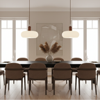 Adjustable Cream Glass & Wood Pendant Light