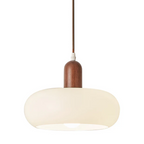 Adjustable Cream Glass & Wood Pendant Light