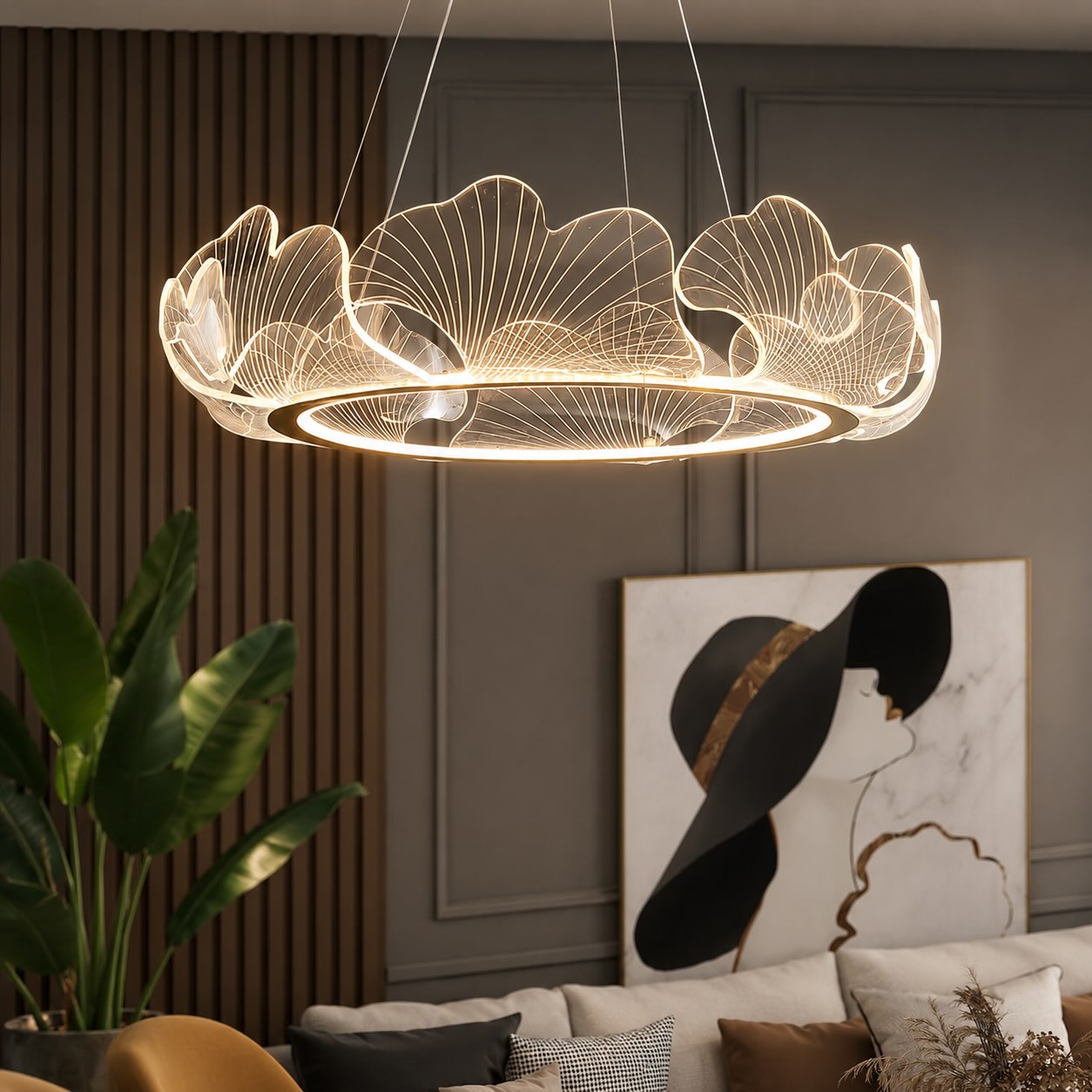 Adjustable Energy-Efficient LED Glass & Metal Chandelier