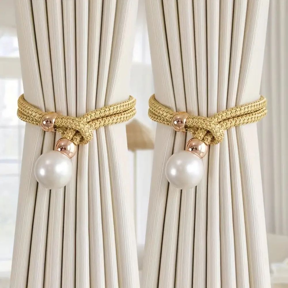 Adjustable Faux Pearl Curtain Tiebacks (2-Piece Set)
