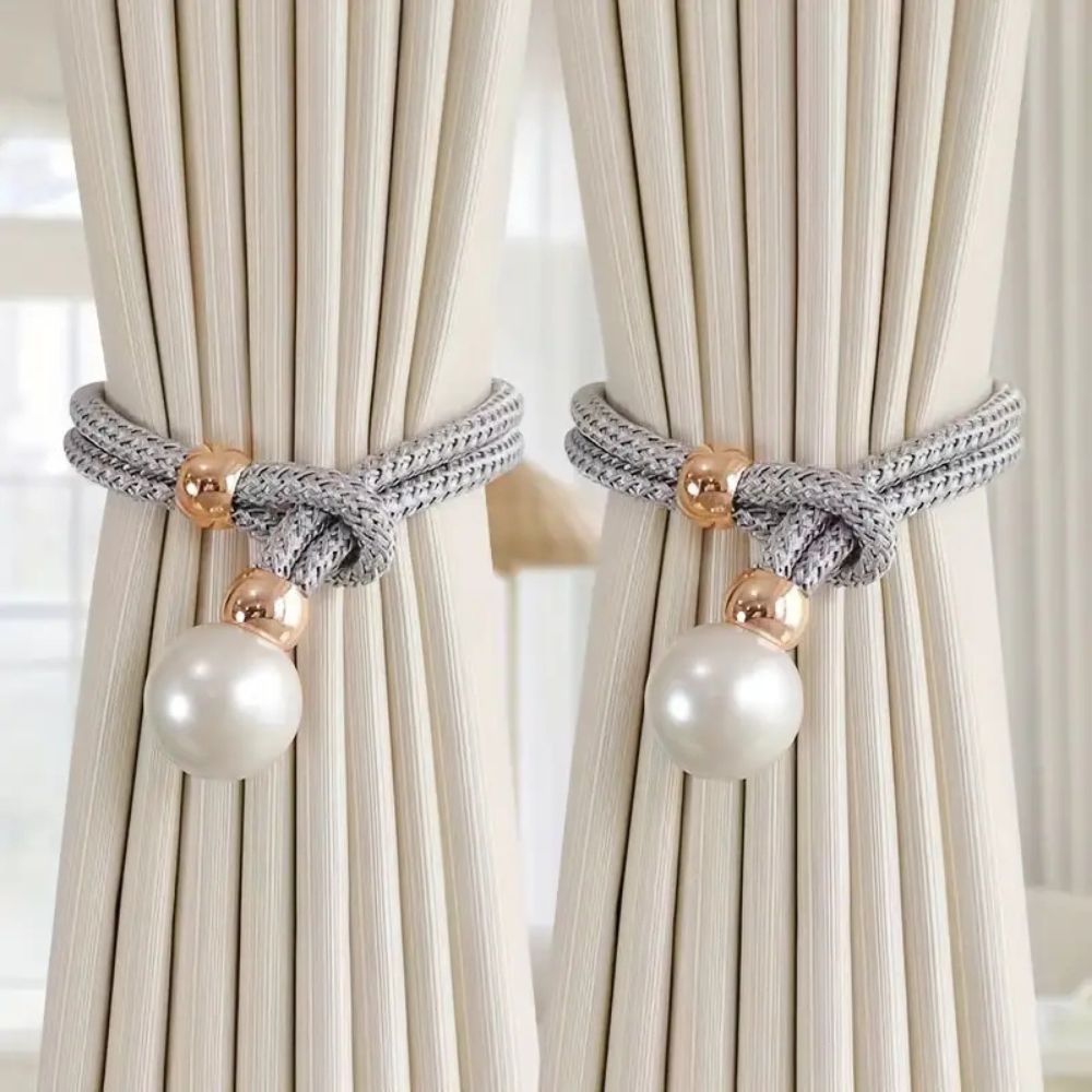 Adjustable Faux Pearl Curtain Tiebacks (2-Piece Set)