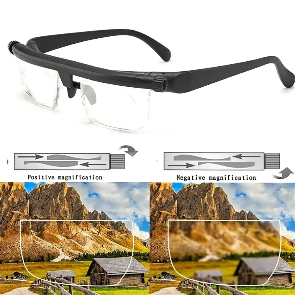Adjustable Focus Glasses Dial-Adjustable Lightweight Polycarbonate Impact-Resistant Lenses