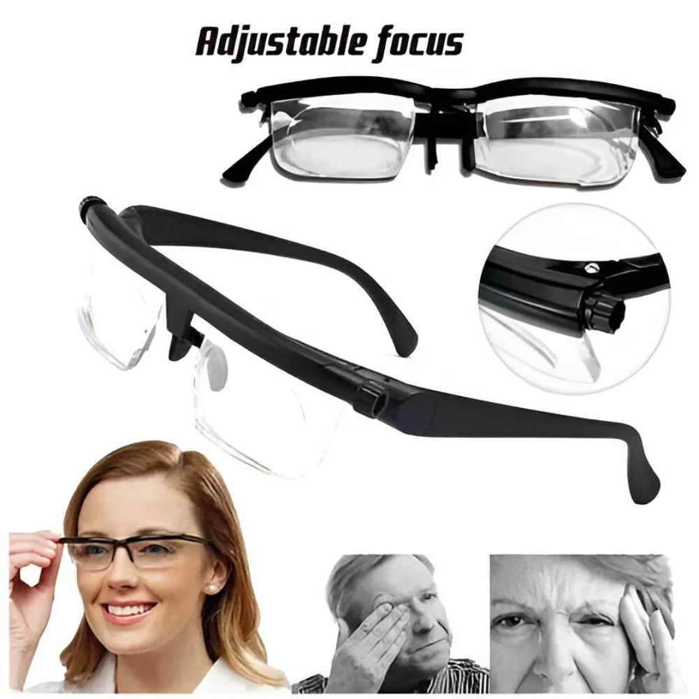 Adjustable Focus Glasses Dial-Adjustable Lightweight Polycarbonate Impact-Resistant Lenses