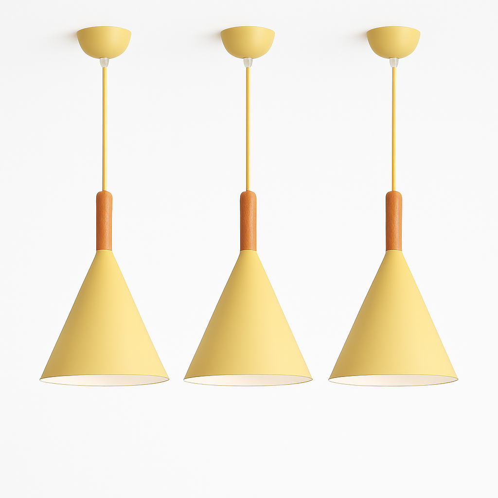 Adjustable Height Metal & Wood Pendant Light