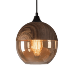 Adjustable Height Natural Wood & Tinted Glass Pendant Light