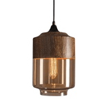 Adjustable Height Natural Wood & Tinted Glass Pendant Light