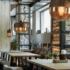 Adjustable Height Natural Wood & Tinted Glass Pendant Light