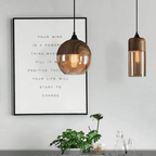 Adjustable Height Natural Wood & Tinted Glass Pendant Light