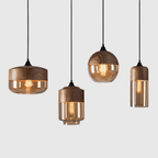Adjustable Height Natural Wood & Tinted Glass Pendant Light