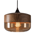 Adjustable Height Natural Wood & Tinted Glass Pendant Light