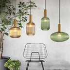 Adjustable Length Striped Glass Pendant Light (E26 Base)