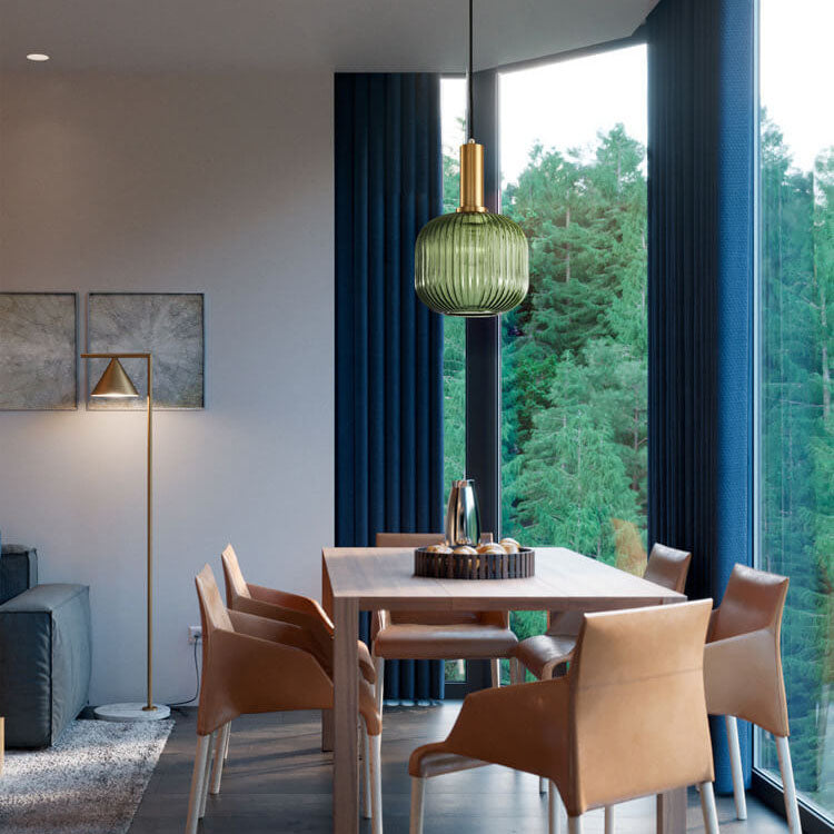 Adjustable Length Striped Glass Pendant Light (E26 Base)