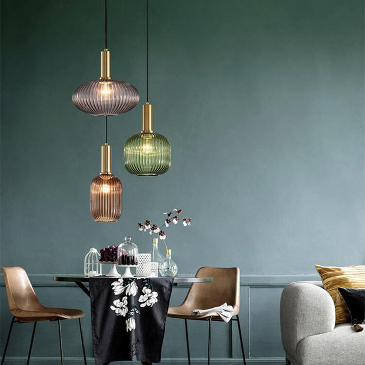 Adjustable Length Striped Glass Pendant Light (E26 Base)