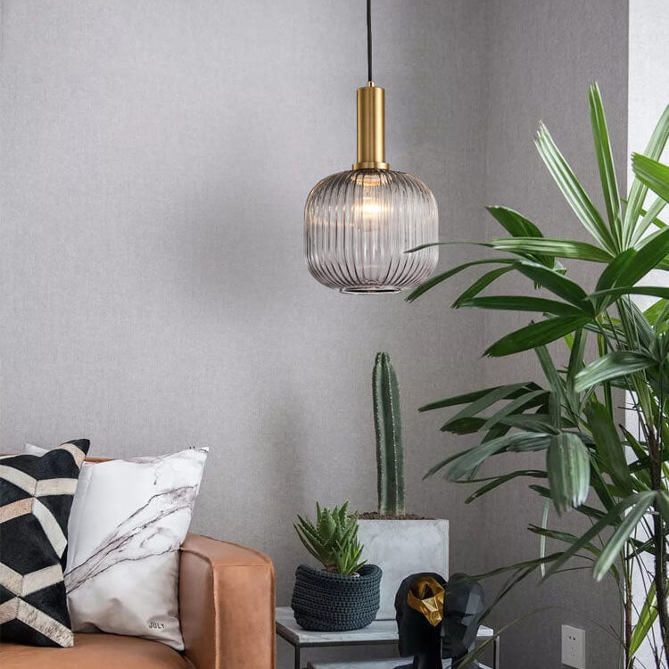 Adjustable Length Striped Glass Pendant Light (E26 Base)