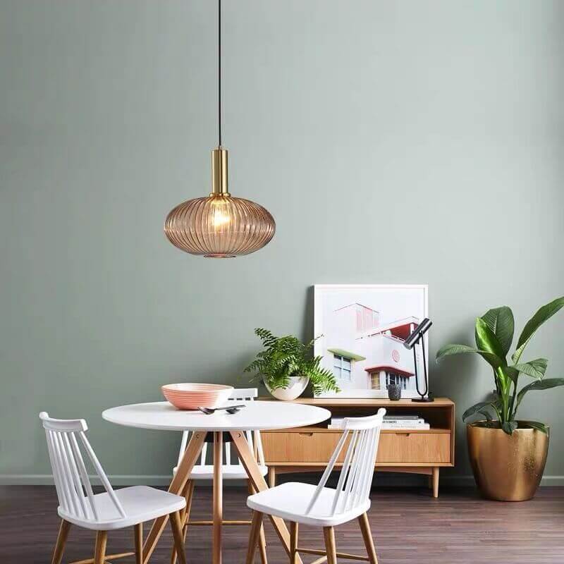 Adjustable Length Striped Glass Pendant Light (E26 Base)