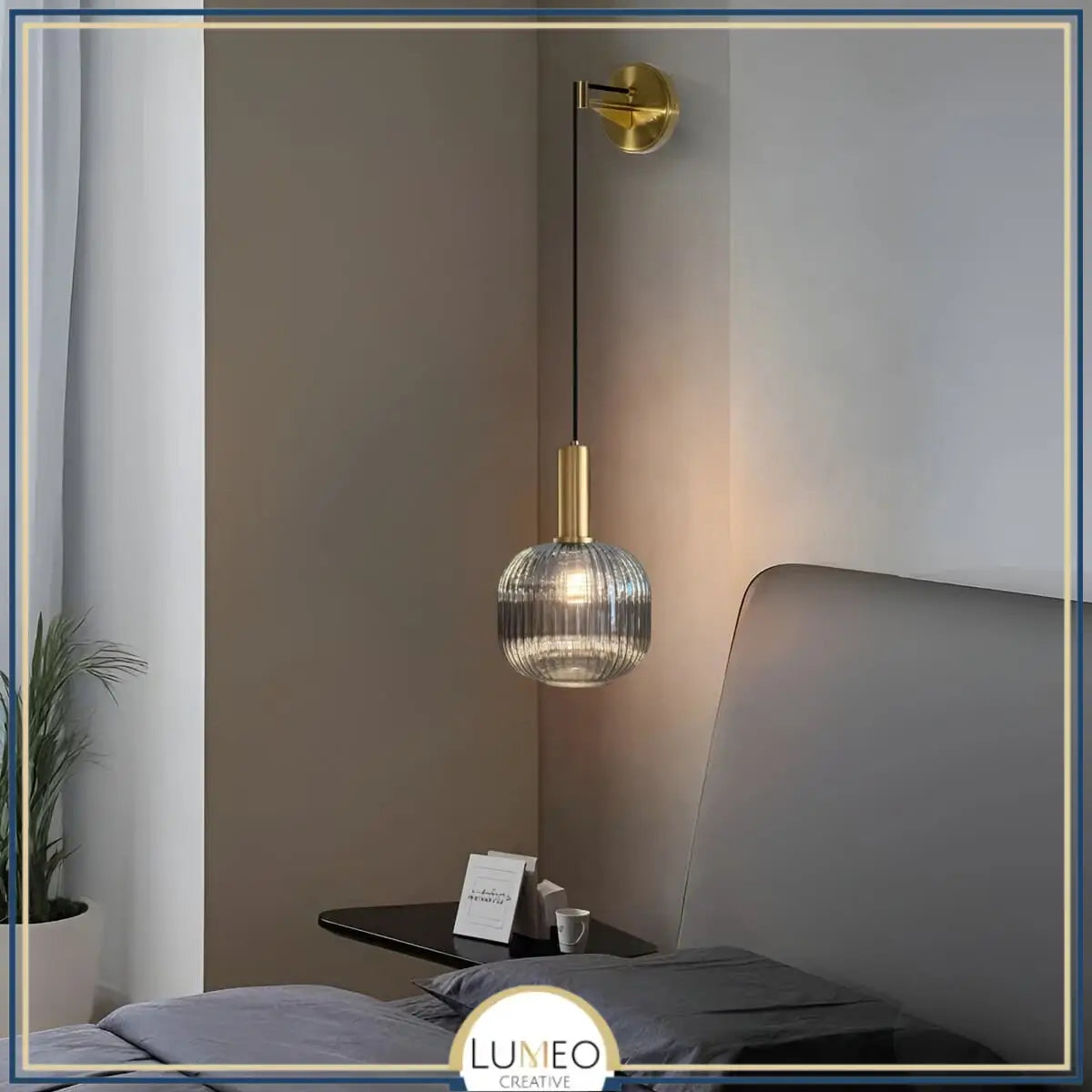 Adjustable Mouth-Blown Ribbed Glass Pendant Lamp