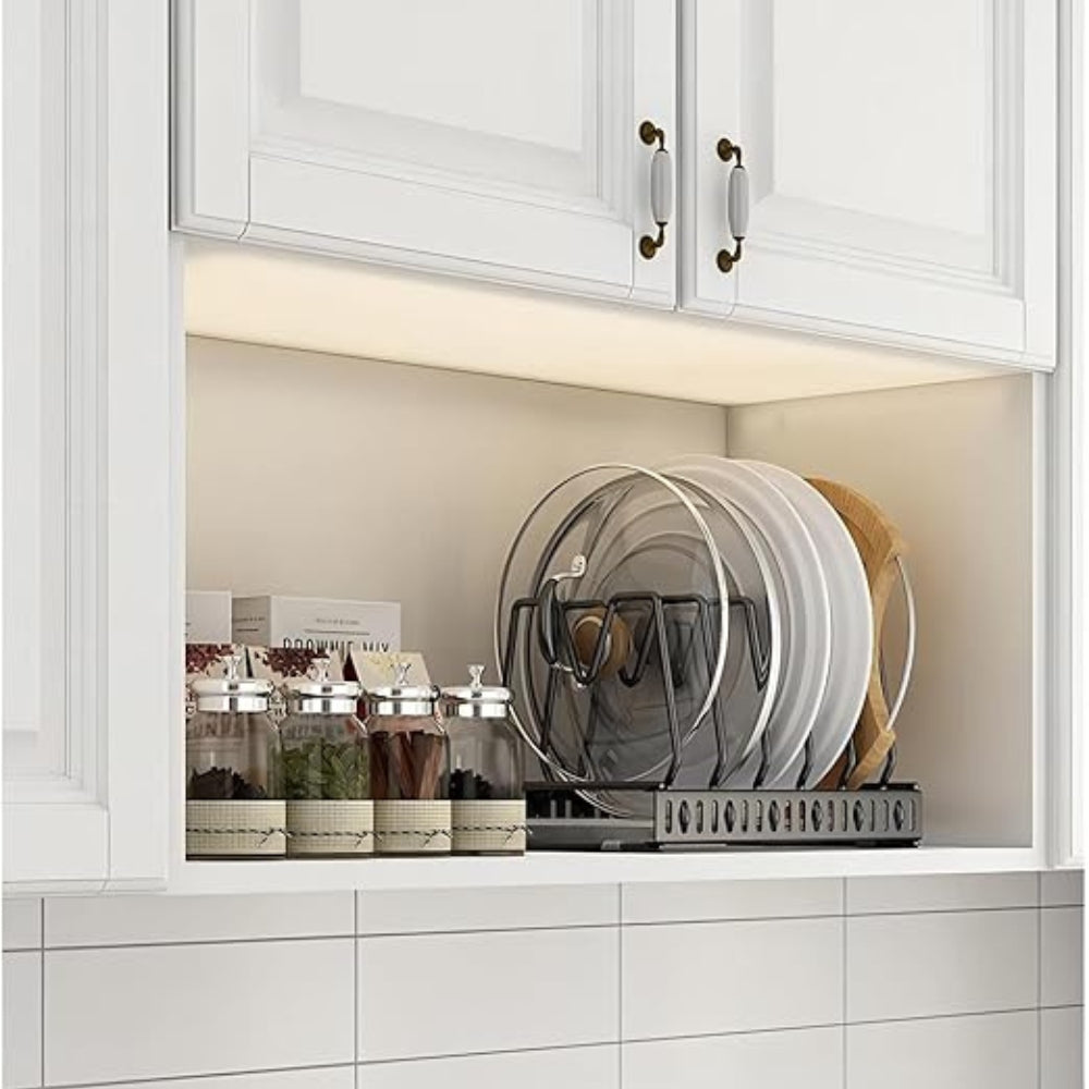 Adjustable Slots & Durable Iron Pot Lid & Utensil Organizer
