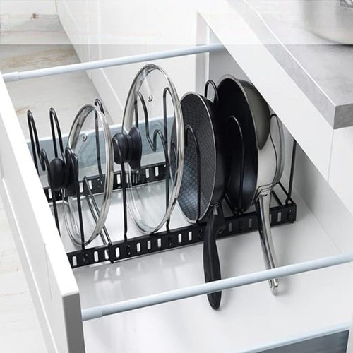 Adjustable Slots & Durable Iron Pot Lid & Utensil Organizer