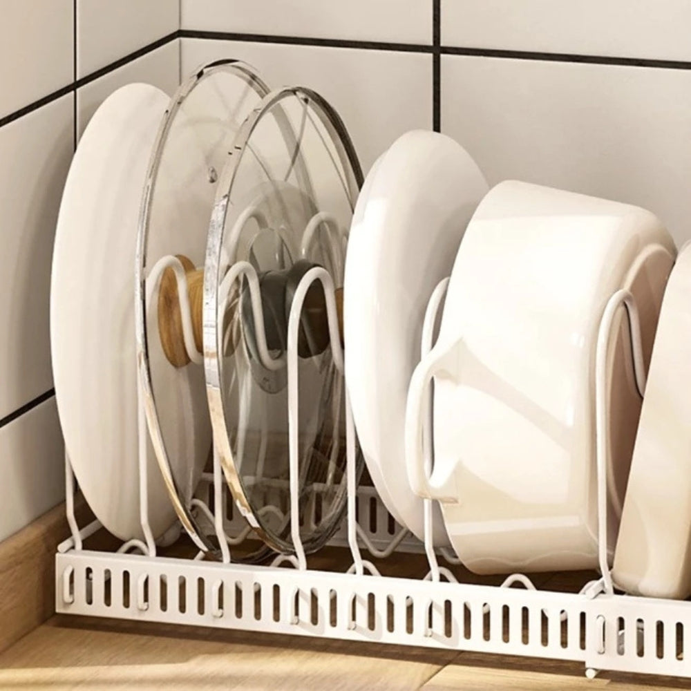 Adjustable Slots & Durable Iron Pot Lid & Utensil Organizer