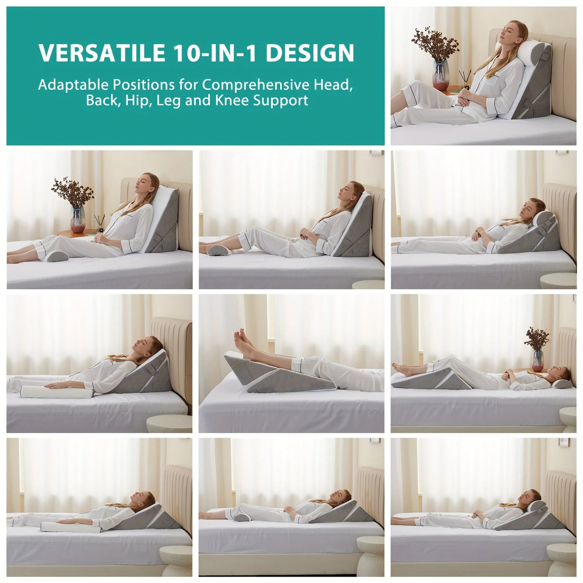 Adjustable Wedge Pillow Memory Foam Washable Cover