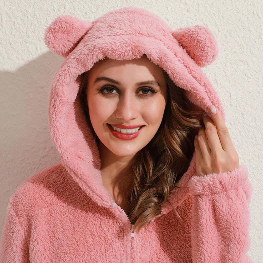 Adult Onesie Super-Soft Fleece Hooded Zip Front