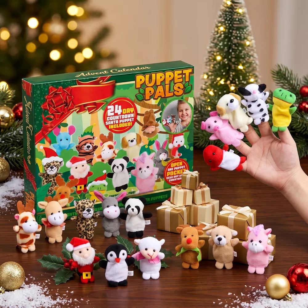 Advent Calendar 24 Plush Finger Puppets Compact Reusable Box