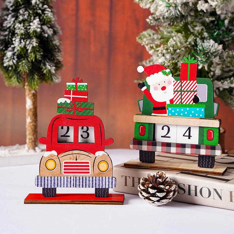 Advent Calendar Wooden Santa Truck Movable Numbers