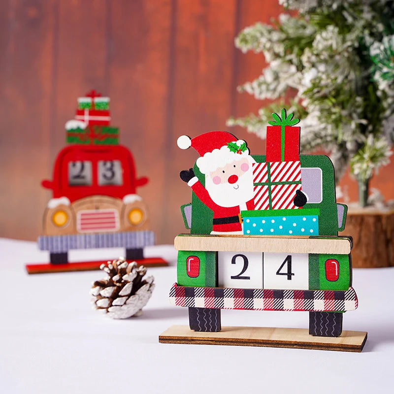 Advent Calendar Wooden Santa Truck Movable Numbers