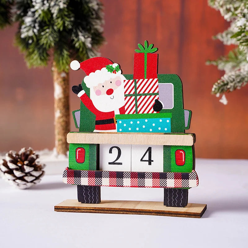Advent Calendar Wooden Santa Truck Movable Numbers