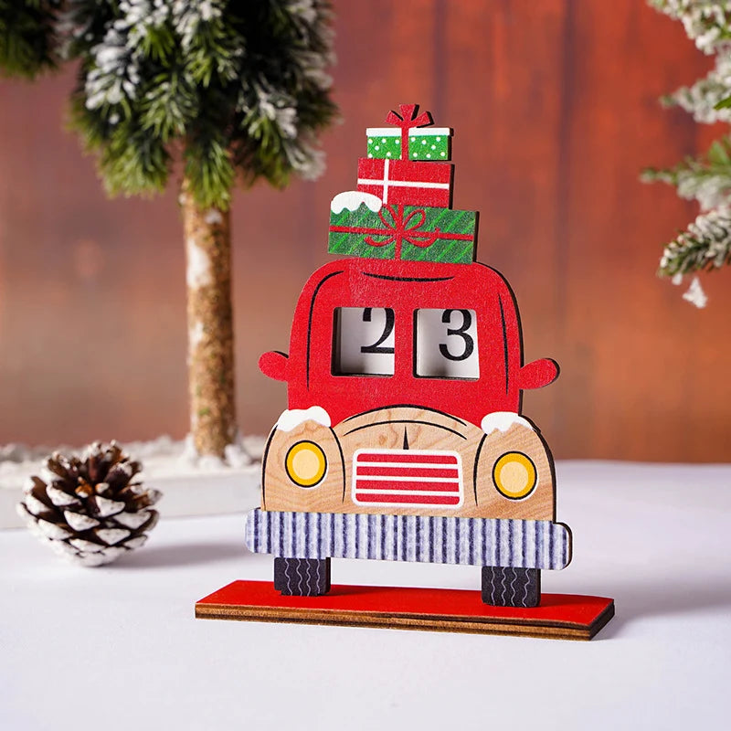 Advent Calendar Wooden Santa Truck Movable Numbers
