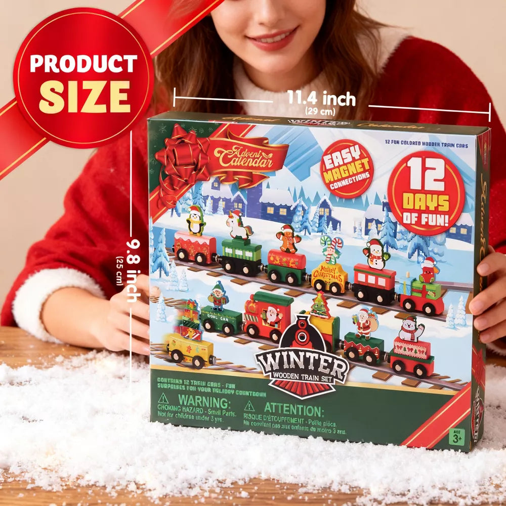 Advent Calendar Wooden Train 12 Magnetic Cars