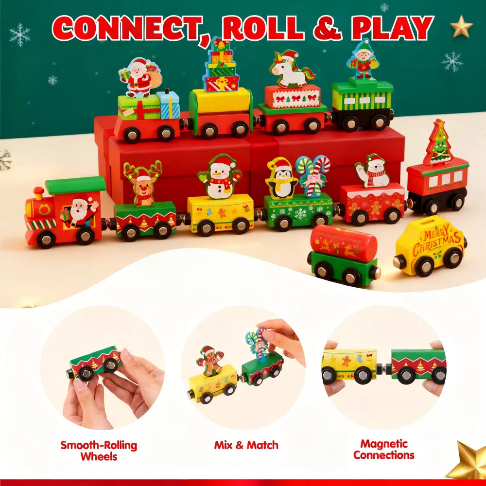 Advent Calendar Wooden Train 12 Magnetic Cars