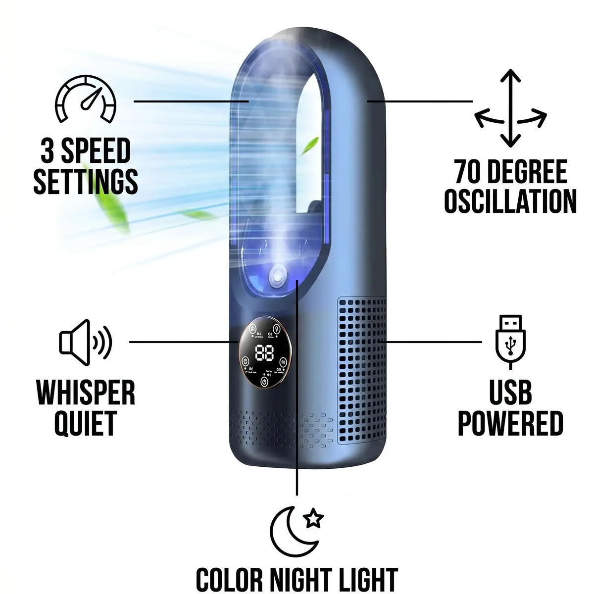 Air Cooler Bladeless USB Powered 6 Speeds & Timer