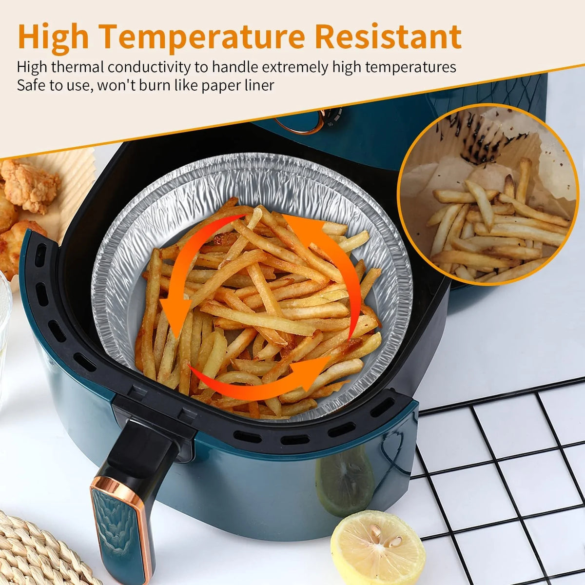 Air Fryer Liners 6-9 Inch Non-Stick Aluminum Raised Edge