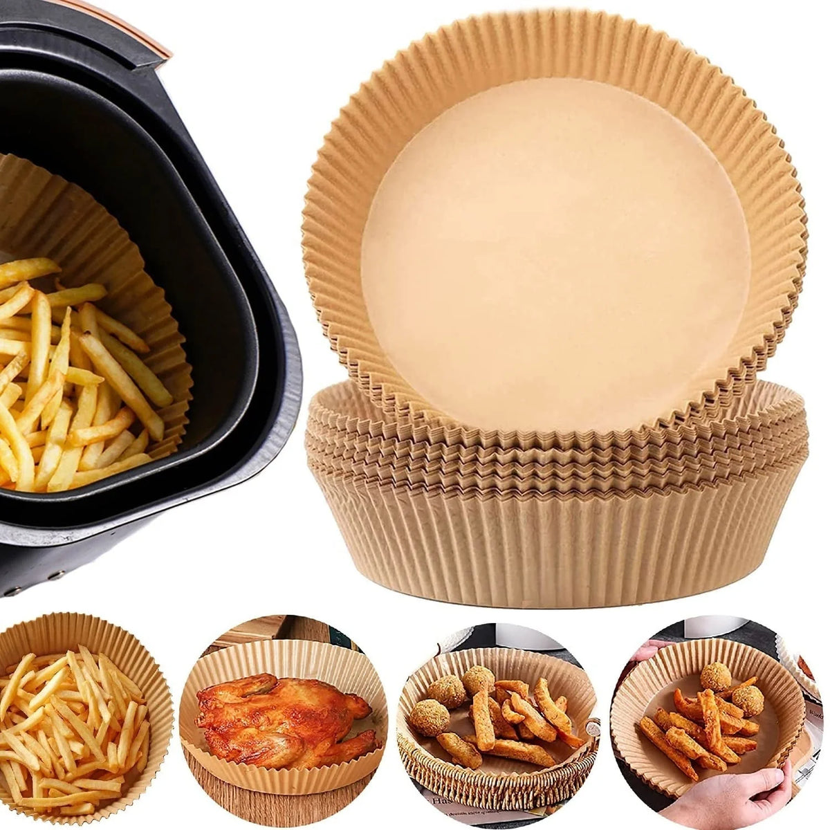 Air Fryer Paper Liners Non-Stick Heat-Resistant Raised Edge