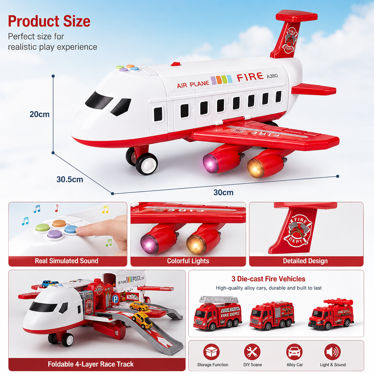 Airplane Playset Multi-Vehicle Durable ABS Plastic