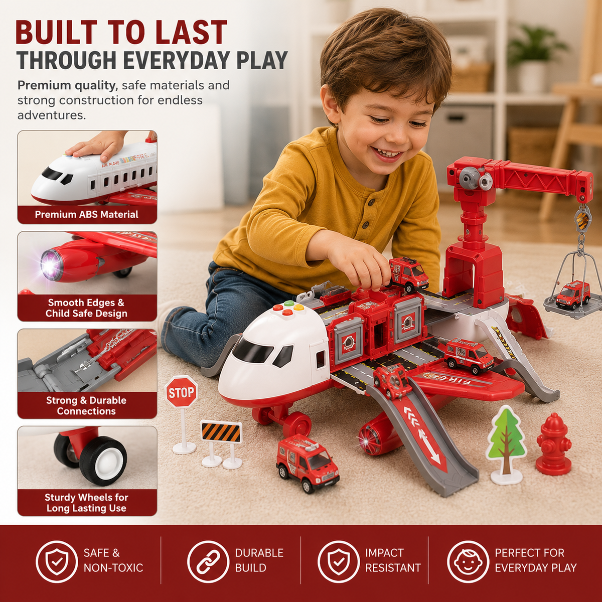 Airplane Playset Multi-Vehicle Durable ABS Plastic