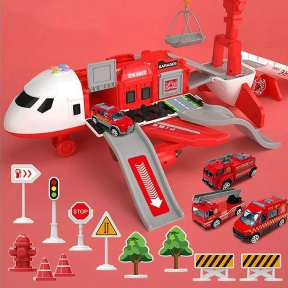 Airplane Playset Transforming Track Foldable Ramps & Light-Up Engines