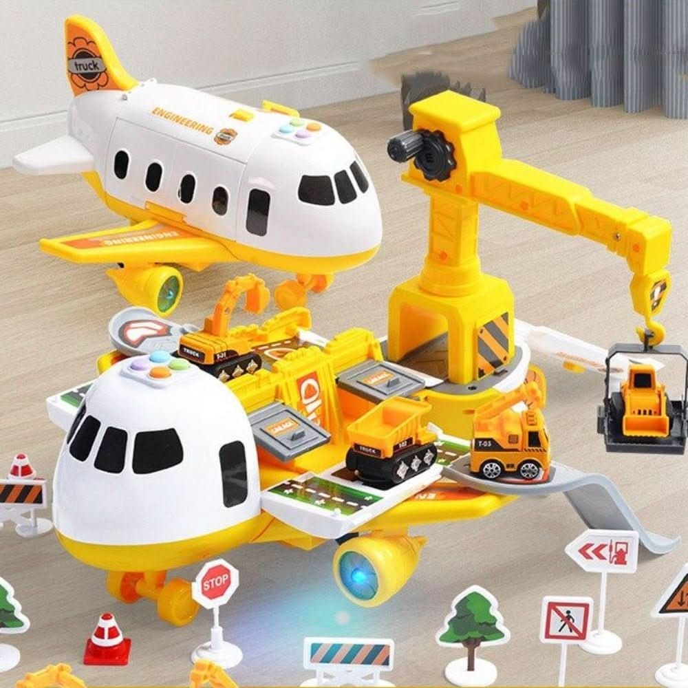 Airplane Playset Transforming Track Foldable Ramps & Light-Up Engines