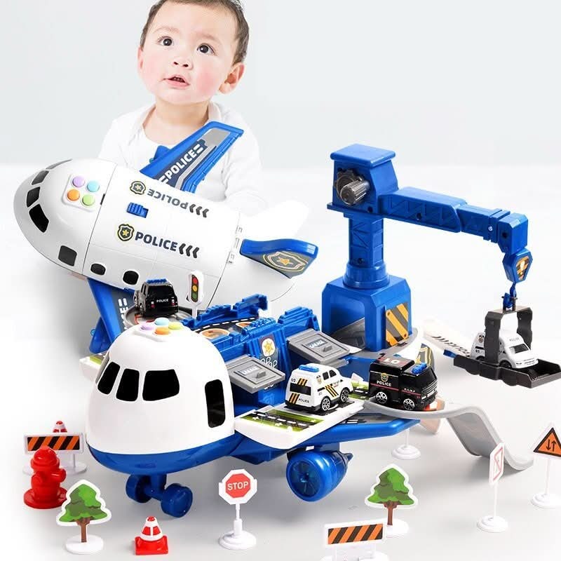Airplane Playset Transforming Track Foldable Ramps & Light-Up Engines