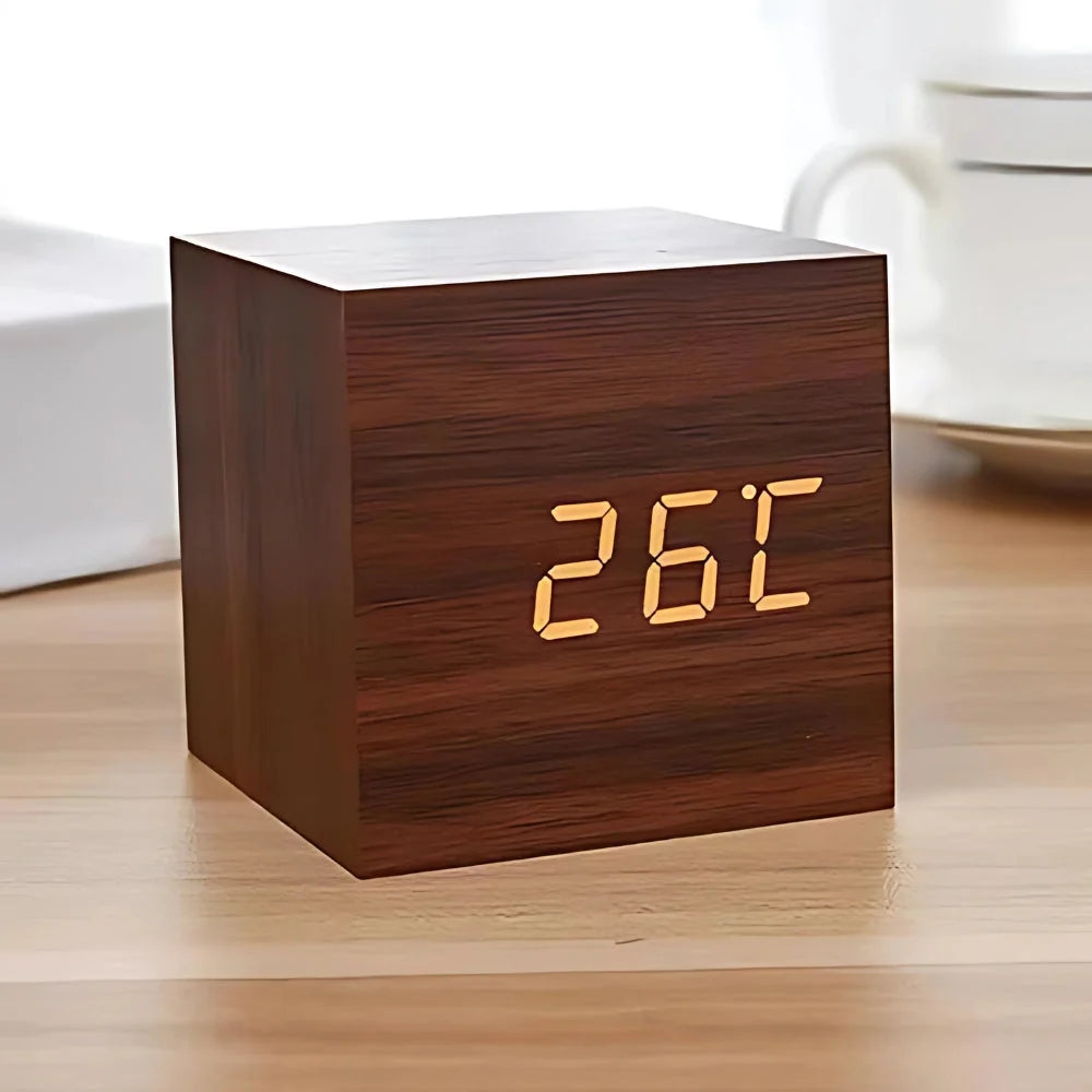 Alarm Clock LED Cube Temperature Display Snooze