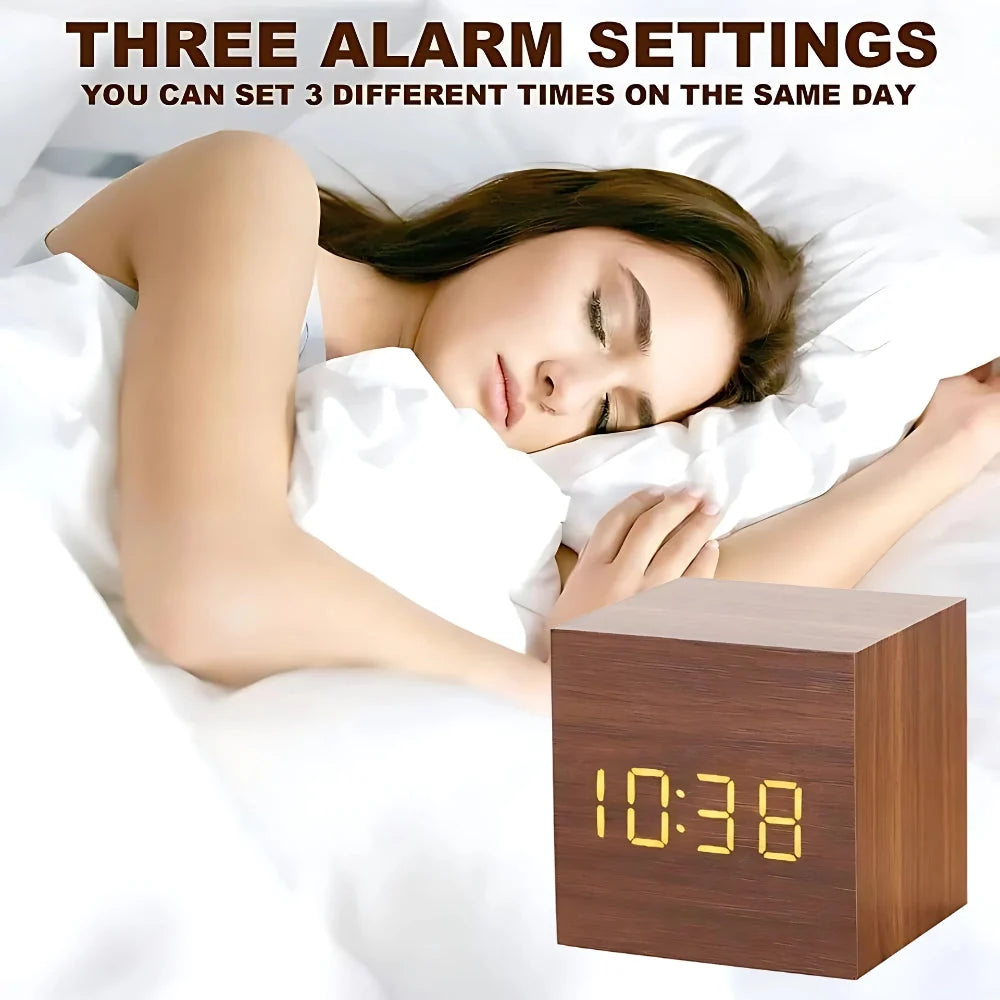 Alarm Clock LED Cube Temperature Display Snooze