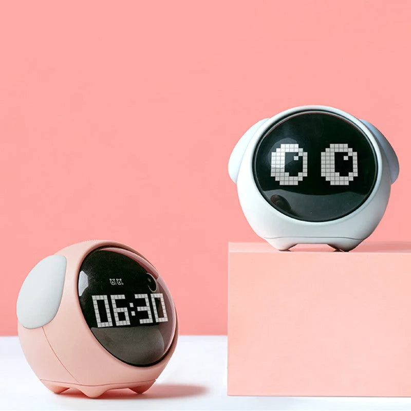Alarm Clock Pixel Display Temperature & Voice-Activated Night Light