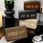 Alarm Clock Voice Control Wood Effect Temperature Display