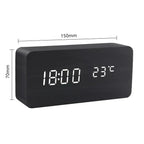 Alarm Clock Voice Control Wood Effect Temperature Display
