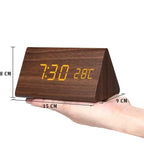 Alarm Clock Voice Control Wood Effect Temperature Display