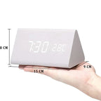 Alarm Clock Voice Control Wood Effect Temperature Display