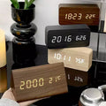 Alarm Clock Wood Finish Voice Control Temperature Display