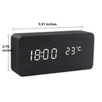 Alarm Clock Wood Finish Voice Control Temperature Display