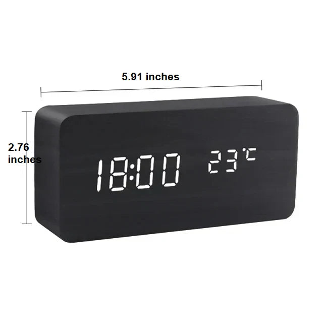 Alarm Clock Wood Finish Voice Control Temperature Display